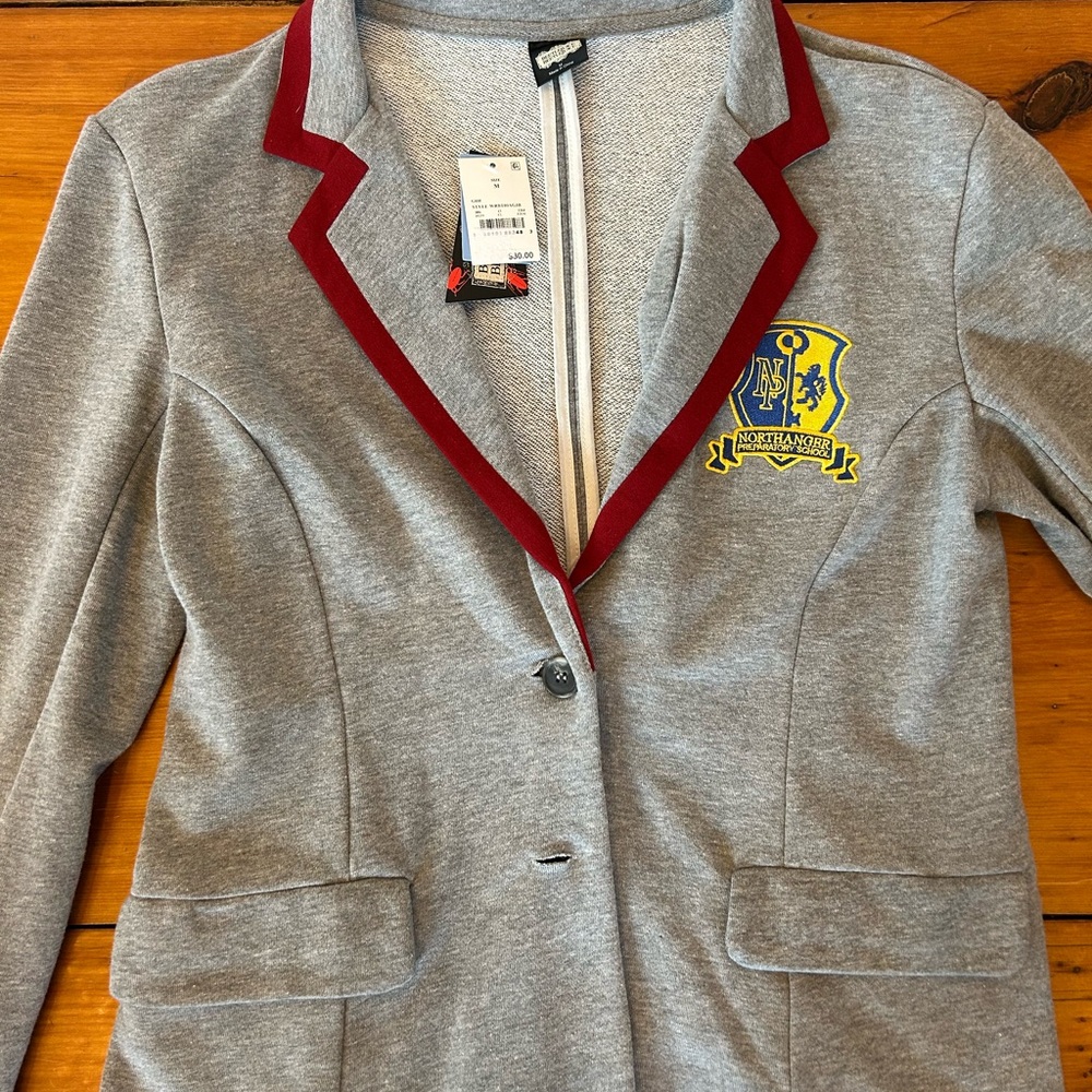 NWT: Beetlejuice Halloween Gray Blazer with Red Trim and Crest